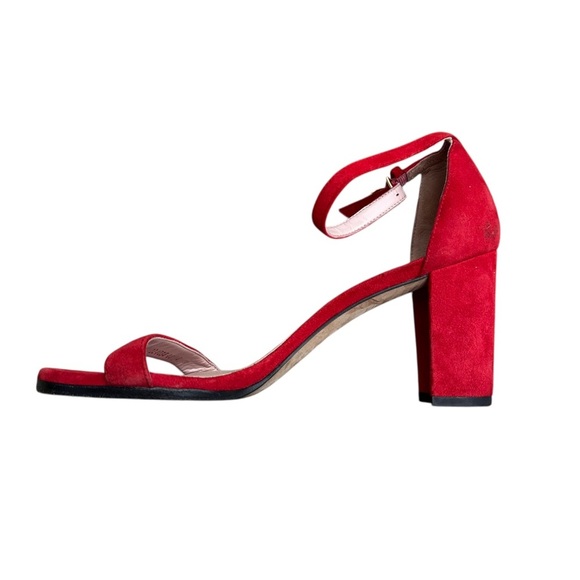 Stuart Weitzman nearly nude Red Suede Block Heel Sandals size 8 - Picture 5 of 9